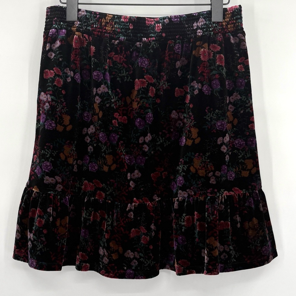 Loft Skirt M Floral Stretch Velvet Short Tiered Y2K Dark Fairy Whimsigoth